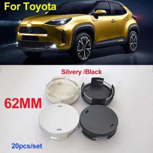 20pcs Auto Wheel Hub Emblem Badge Black/Silvery 62mm Abs Car Center Cap for Carolla Camry Reiz Sienna Prius Land Cruiser Rav4