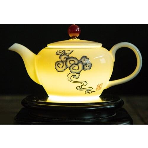 Suet jade white porcelain handmade pot ceramic tea handmade filter pot, home life ornaments