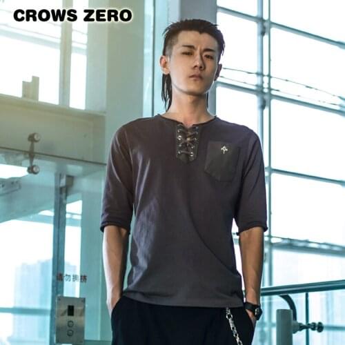 Free shipping New mens male half Sleeve Suzuran Japanese college original black Korean retro slim Chest straps fitness T shirt