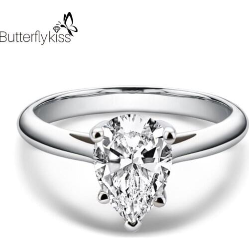 BK Classic 2ct Moissanite Ring 925 Sterling Silver Women Finger Jewelry Water Drop Shape Gemstones Wedding Party Minimalist Gift