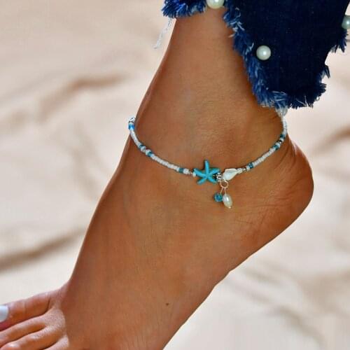 Fashion Starfish Anklet Beads Anklets For Women Imitation Pearls Handmade Sandal Bracelet Foot Boho Jewelry Best Gift