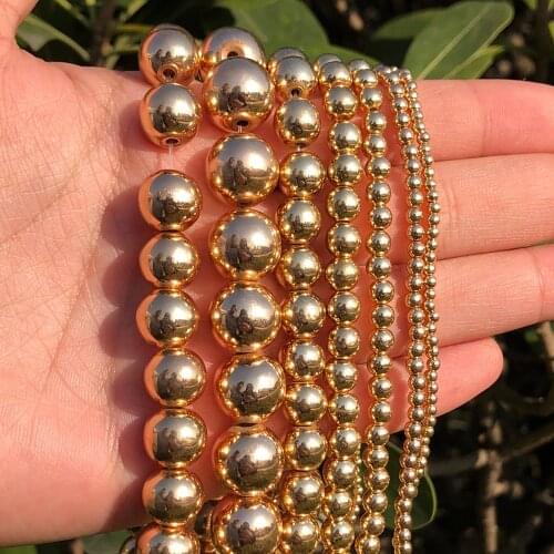 2/3/4/6/8/10mm Natural Light Gold Hematite Beads Plated Hematite Round Beads for Accessories Jewellery Making 15" Pick