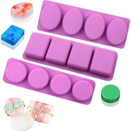 4 Cavity Soap Mold Round Oval Rectangle Silicone Mould For Soap Making Candle Pudding Muffin Cake Lotion Bar