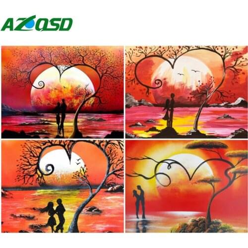 AZQSD Diy Painting By Number Lover Portrait Hand Painted Wall Art Coloring By Numbers Tree Kits Handmade Unique Gifts