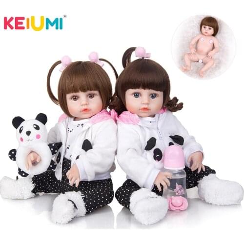 KEIUMI Cutely Twins Lifelike Silicone Fashion Reborn Baby Dolls Full Silicone Vinyl Reborn Bebe Toys For Children Birthday Gifts