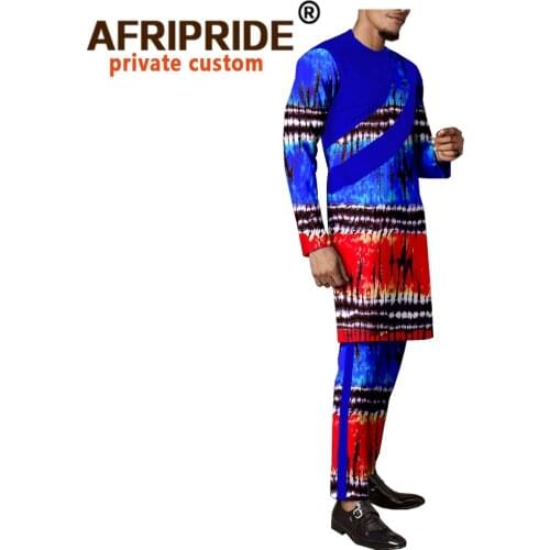 Tracksuit Men African Clothing Long Coats and Trousers 2 Piece Set Traditional Outfits Dashiki Outwear Wax Attire A2016036