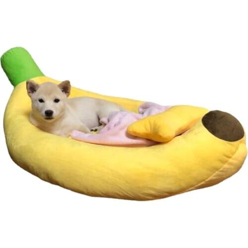 Banana Pet Dog Bed for Small and Medium-sized Dogs, Removable and Washable PP Cotton Plush Kennel Cat House, Warm Winter Kennel