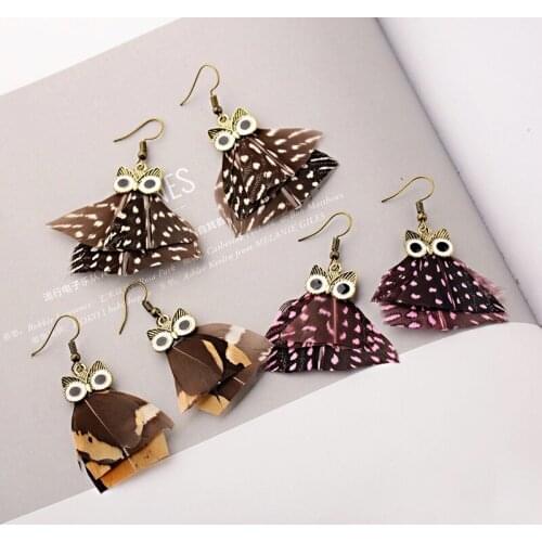 Fashion Vintage Owl Feather Dangle Long Earrings Women Wave Point Bohemian Jewelry Tassel Drop Earring Oorbellen Bijoux