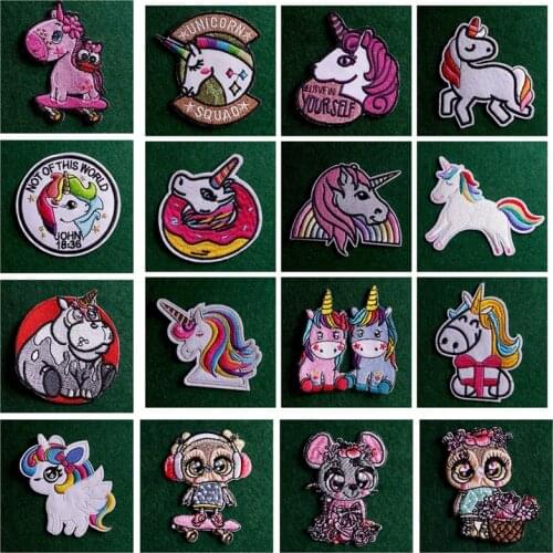 Cartoon Unicorn Patch Stripes Embroideried Patches for Kids Clorhing Stickers Animal Badges Cute Owl Parches Iron on Patches DIY