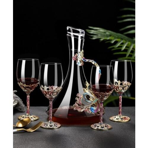 Enamel Color Crystal Red Wine Glasses Decanter Set Creative Lead-Free Glass Goblet Champagne Whiskey Cup European Drinkware