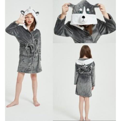 New Children Flannel Soft Warm Kigurumi Bath Robe Pyjamas Kids Unicorn Rainbow Animal Cartoon Cosplay Costume Onesie Towels