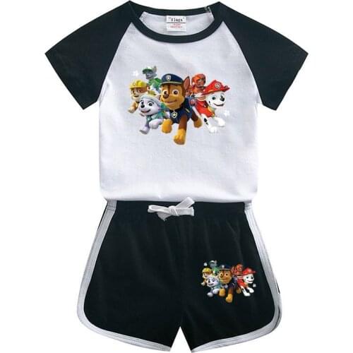 Paw Patrol The New Summer Boys And Girls Fashion Trend Cute Childrens Suit Short-sleeved Shorts Top Clothing T-shirt Kids Baby