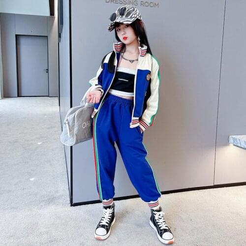 10 to 12 years Girls Fashion Streetwear 2021 Autumn Zipper Coat Pants 2 pieces Clothes Set for Teen Girl