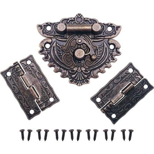2Pcs Antique Bronze Cabinet Hinges +Jewelry Wooden Box Case Toggle Hasp Latch Furniture Accessories Vintage Hardware