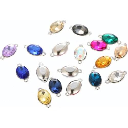 10pcs/lot Crystal Oval Glass Connectors Charms Pendant for DIY Bracelets Necklaces Jewelry Making Charms Earrings Findings