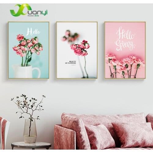 Nordic Posters And Prints Pink Flower Kawaii Cute Gril Room Decor Home Decor Wall art Picture Bedroom Decoration Canvas Painting