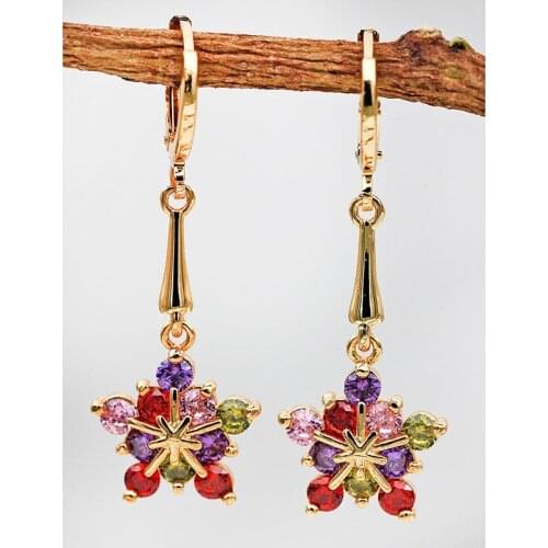 Luxury Bohemian Earrings For Women Gold Filled Star Dangle Earrings Colorful Zircon Drop Earrings Anniversary Gift OBS1177