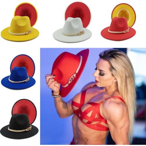 Fedora Hat Jazz Hats Cowboy Hat For Women And Men Double-sided Color Cap Red With Black Wool Bowler Hat Wholesale 2020
