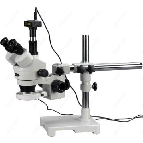 LED Boom Stand Microscope--AmScope Supplies 3.5X-45X LED Boom Stand Stereo Zoom + 3MP Camera