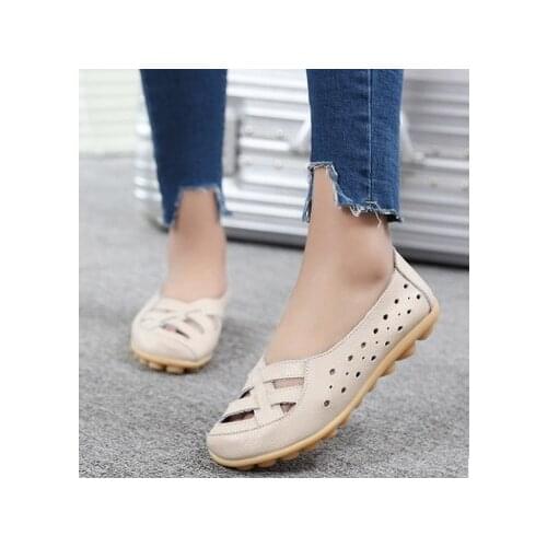 New Women Flats Genuine Leather Shoes Slip On Ballet Flats Moccasins Loafers Hollow Ballerina Shoes Women Fashion Casual