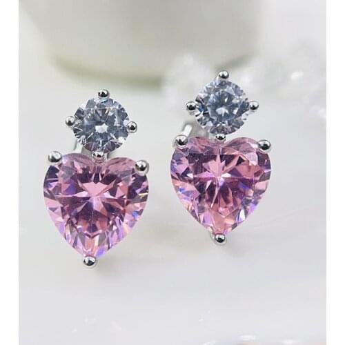 Inspired design new peach heart-shaped double diamond earrings exquisite charm ladies silver jewelry