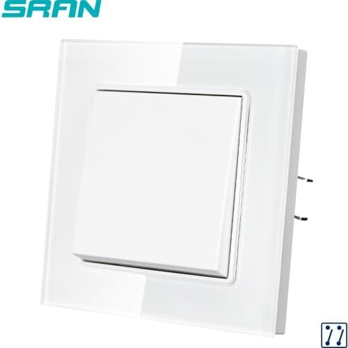 SRAN light switch 1gang 3way 16A 250V New panel crystal tempered glass white 82mm * 82mm Interrupt wall switch eu