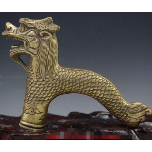 WBY 922+++Chinese Old Brass Collectable Handwork carved Dragon Statue Walking Stick Head