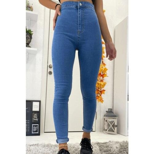 Womens Jeans High Waist Stretch Skinny Denim Pants 2021 Spring Blue Washed Elastic Slim Pencil Trousers Blue
