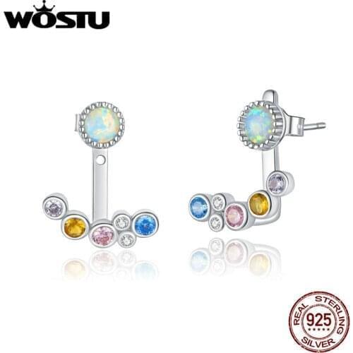 WOSTU 2020 Genuine 925 Sterling Silver Stud Earrings PColorful Balls Earrings for Women Fashion Sterling Silver Jewelry