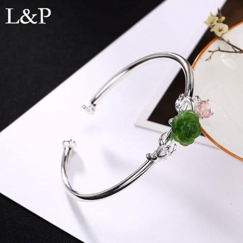 Elegant Jasper Tourmaline Hand Cuff Bracelet For Lady Fashion Real 925 Sterling Silver Bangle For Engagement Fine Jewelry 2019