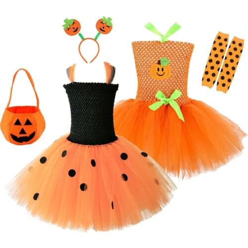 Pumpkin Dresses for Baby Girls Tutu Dress with Heandband Handbag Socks Halloween Costume for Kids Pumpkin Clothes for Carnival