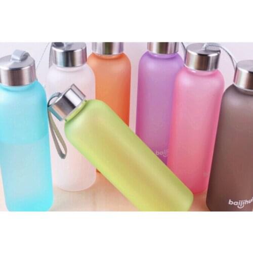 1PC Candy Sports portable cup with lanyard Creative Frosted Shatterproof Lemon Soda Water Pot Leak-proof Water Kettle J1360