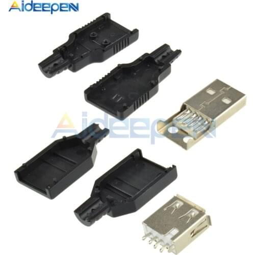 10Pcs/lot Type A USB 2.0 Male Female 4 Pin Plug Socket Connector With Black Plastic Cover Type-A Connect Adapter DIY Kits