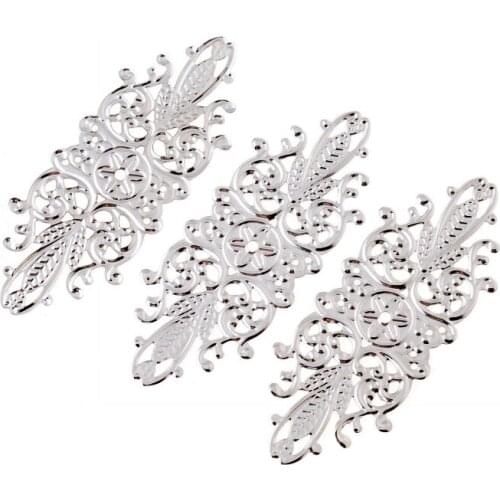Free shipping 5Pcs Sivler Tone Filigree Flower Wraps Connectors Gift Decoration DIY Embellishments Findings 8.5x3.4cm F1770