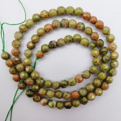 4MM Unakite Epidote Stone Faceted Loose Beads Strand 15 Inch Jewelry Making For Woman Gift A320