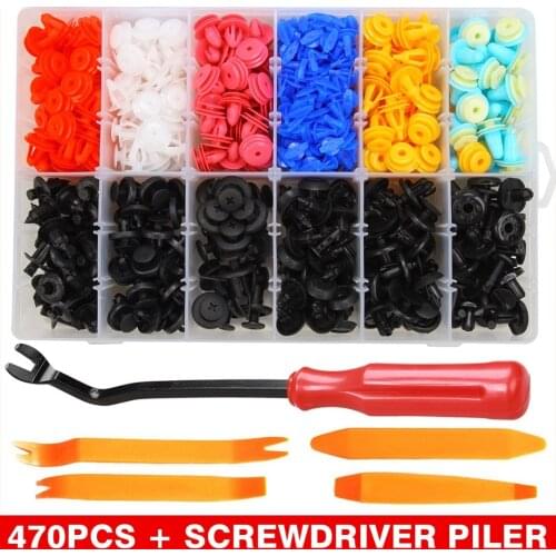 For BMW 470pcs Car Body Push Pin Fender Bumper Fasteners Rivet with Screwdriver Install Removal Tool for Toyota for Honda