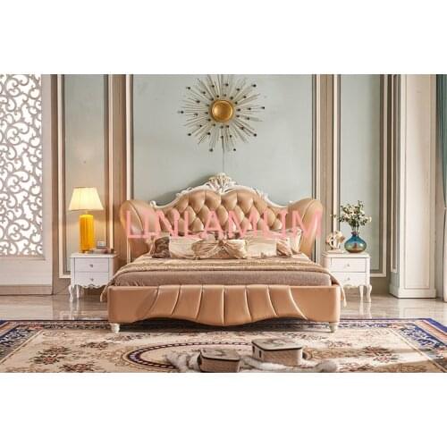 Europe and America Genuine leather bed frame Soft Beds Home Bedroom Furniture cama muebles de dormitorio / camas quarto 1.8*2 m