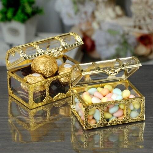 European Mini Treasure Box PS Plastic Wedding Candy Box Golden Gift Box Candy Box Wedding Creative Gift Box Storage Box