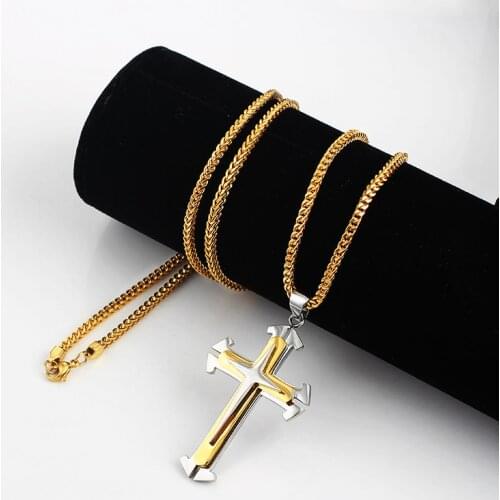 Hip hop Stainless Steel Cross Pendant Necklace statement swag 316L religious Golden Cross Necklace ornament wholesale jewelry