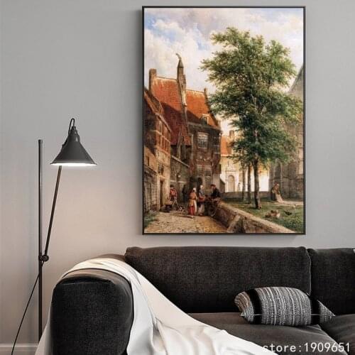 Cotton no frame classical house tree rural landscape canvas printings oil painting printed on cotton art decoration pictures