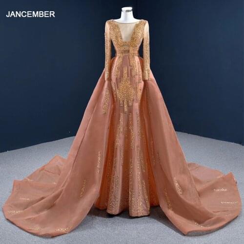 J67196 Simple Elegant Long Sleeve Evening Dress 2021 Lace Up Back A-Line Floor-Lenght Sequined Beading