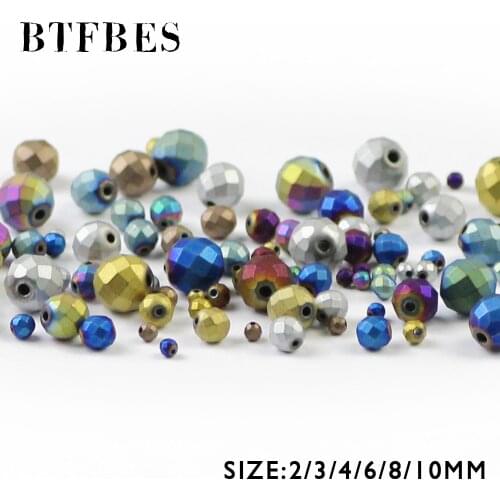 BTFBES Matte Faceted Round Plating Color Hematite Beads Natural Stone Ore 2/3/4/6/8/10mm Loose Ball Beads For Jewelry Making DIY