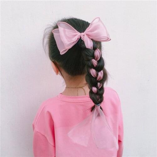 Ribbon Braided Hair Headdress Children Net Yarn Bow Hairpin Temperament Princess Fishtail Hair OrnamentHairpin