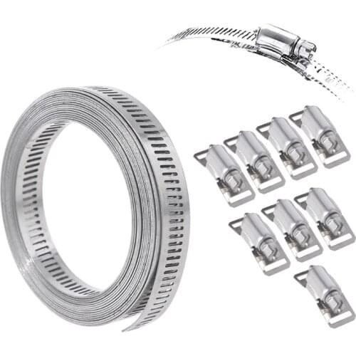 M89B Adjustable 304 Stainless Steel Duct Clamps System 12 FT Metal strapping w/ Holes + 8 Fasteners Intercooler Pipe Plumbing