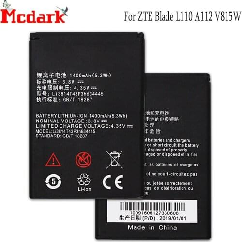 Mcdark For ZTE Li3814T43P3h634445 Battery Replacement High Quality 1400mAh Back Up Bateria For ZTE Blade L110 A112 V815W