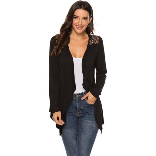 Fashion Women Long Sweater Tops Lace Hollow Casual Coat 2021 Spring Autumn Knitwear Solid Color Long Sleeve Thin Cardigan