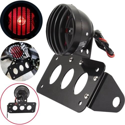 Motorcycle Black Rear Side Mount License Plate w/ Grill Red Taillight Brake Light For Harley Sportster Dyna Softail Bobber Cafe