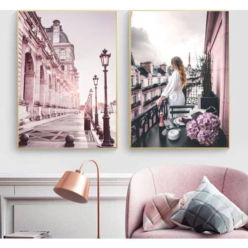Street Paris Tower Rose Canvas Painting Wall Art Nordic Posters and Prints Wall Pictures for Living Room Decoration Frameless