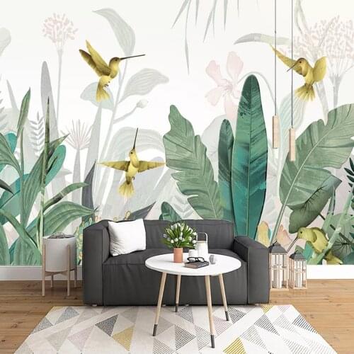 Custom Photo Wall Paper 3D Modern Hand Painted Banana Leaf Flower Bird Mural Living Room Bedroom Waterproof Wallpaper Kitchen