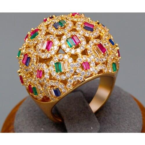 Bride Talk Luxury Trendy Women Finger Ring Colorful Rhinestone Cubic Zirconia Romantic Bridal Rings Jewelry For Wedding Party